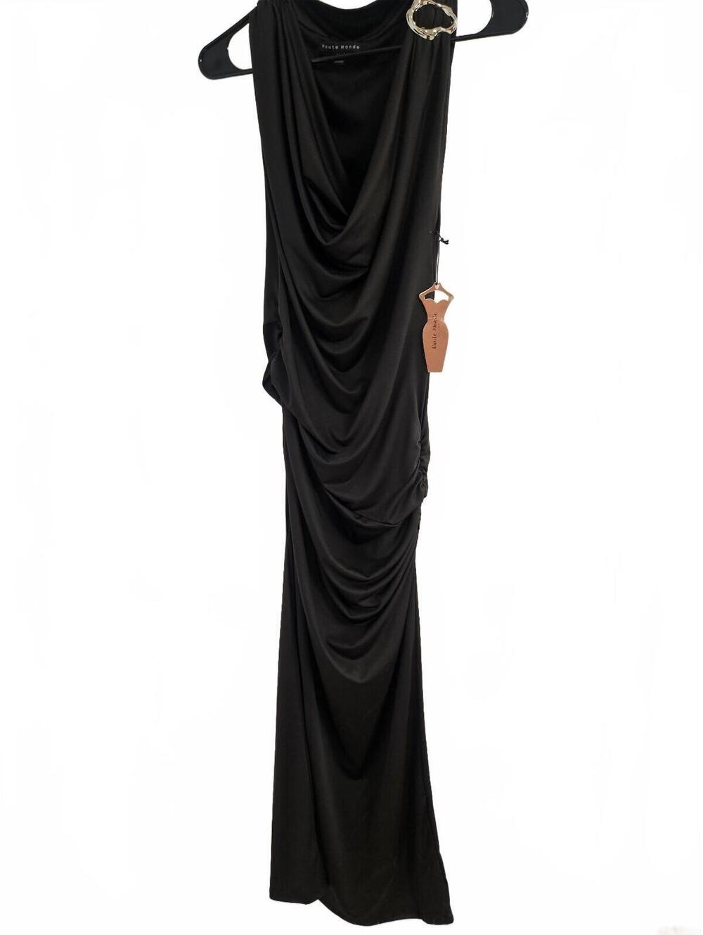 Haute Monde Elegant Black Draped Maxi Dress Size M